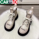 卡帝乐鳄鱼（CARTELO）2025新品英伦风真皮凉靴女网靴透气网面马丁夏季新品网纱镂空短靴 黑色 38