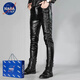 Nasalike schwere Frühlings- und Herbst -neue Herrenlederhose Schlanke koreanische Hosen PU Leder enge Motorrad -Motorrad -Weichprofis wasserdichte Reitleistung Trend Black M (Spiritual Guy) N31 (leicht zu erledigen) 56 Modelle 27 Taillenumfang 2 Fuß 0