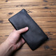 JLFGPJ New Men's Genuine Leather Long Zipper Wallet First Layer Cowhide Clutch Mobile Phone Bag Simple Women's Handbag Ultra Thin Black