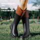 Gudetu japanische Hochrohrregenstiefel für Mädchen Regenstiefel Nicht rutschfeste wasserdichte Schuhe im Freien Wanderschuhe Gummischuhe Pendeln farbblockierende Ritterstiefel Schwarz 36