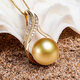 Qinhenghui guaranteed gold 18.k gold seawater South Sea gold bead pendant for women, round, gold 10-11mm