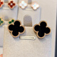 Fat Donglai's same style four-leaf clover earrings 18k gold out of the cabinet silver gold-plated lucky earrings earrings for women outlets 96 four-leaf clover earrings (white mother-of-pearl)