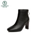 Woodpecker French short boots for women 2025 spring and autumn single boots internet celebrity thin boots thick heel high heel boots Korean version off-white Martin boots brown 38