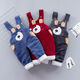 Disney children's overalls autumn and winter 1-3 year old baby thickened thermal pants for boys and girls one-piece open crotch overalls cotton pants sky blue open crotch pants 100 recommended height 85-95