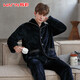 Hancai Pajamas Men's Flannel Autumn and Winter Plus Velvet Thickened Cardigan Couple Coral Velvet Men's Home Clothing Set Black Zhangqing 2XL