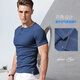 Erneuerung kurzärmeligte T-Shirt für Männer, enge Henry-Kragen reines Baumwollkragen schwarzes T-Shirt für Männer, Slim Sport Top Base Shirt, Schwarz L.