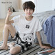 Mannido boys pajamas summer new short-sleeved boys pure cotton children big children's cotton thin youth home clothing set N6621 [double short] 175 larger version L code [115-135Jin[Jin equals 0.5 kg]]