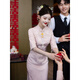 Therefore, the latest Chinese-style pink cheongsam improved 2024 new engagement dress can be worn as a toast dress, bridal evening dress, pink - half-sleeved M