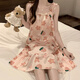 BEI YIFU Camisón para mujeres en verano con almohadilla de pecho de hielo de alta gama Pajamás de pijama de verano Damas dulces y lindas ropa para el hogar 1355#Flores rojas 2xl