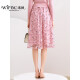 Wei Feng Skirt Women's Autumn Clothing 2021 New Women's Pink Mesh Floral High Waist Slimming Skirt Pink XL