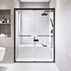 Senlia Salle de douche personnalisée Frame étroite Cadre en une forme en forme de forme de verre humide et sécheuse Séparation Internet Salle de bain Célébrité de salle de bain Un double acier inoxydable amélioré + 4 roues 699/8 mm Verre trempée