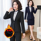 Chenfu thickened velvet blazer women's business professional formal suit commuting administrative workwear sales temperament work clothes single velvet black jacket XL recommended 110-120Jin Jin equals 0.5 kg