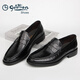 Goldlion Men's Shoes 2025 New Autumn Men's Leather Shoes Business Slip-on Light Sole Slip-On Black Loafers Black Hand Scratch Pattern 38 The size is too large, it is recommended to choose one size smaller