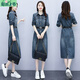 AI Feilin European Light Luxury Denim Dress для женщин весны и осень 2025 года Новая сбоя в поясной стажировке Светость Столетная Стиль Служба, дайте ремень, джинсовый синий 683 длинные рукава, дайте черный пояс, м 85-105Jin [Джин равен 0,5 кг]