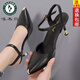 Holzspecker High Heels echte weiche Lederbandbands Sandalen für Frauen 25 neue Stil vielseitige Slim Ferse Temperament Komfort Katze Ferse Frauen Single Schuhe schwarze Hohlsandalen - 7 cm 728 Modelle 37