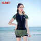 Yuke swimsuit female conservative student two-piece split belly-covering slimming swimsuit 2024 new sports hot spring swimsuit dark gray nose clip earplugs + flat swimming goggles M size recommended weight 88100Jin Jin is equal to 0.5 kg