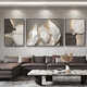 Meiyou Chunshi runs simple modern living room sofa background wall decoration painting light luxury high-end triptych painting feather hanging painting JD13796 left and right 35*50 middle 70*50 crystal porcelain aluminum alloy black frame