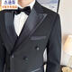 Jason's high-end double-breasted suit, groom's suit, gentleman's business formal suit, tuxedo host banquet dress, black (suit + pants) 2XL