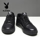 Playboy casual leather shoes men's new lightweight breathable first layer cowhide sneakers soft sole soft surface wear-resistant elastic band men's single shoes black 42