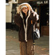 Demana Maillard Fleece Jacket Hooded Faux Shearling Warm Jacket for Women Brick Brown S