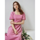 Fans Lanenkäse Raspberry Französisch Square Neck Temperament Kurzarm Kleid Damen 2024 Sommer Neuer Stil Taille Slim Kleid Frauen weiß S
