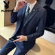 Playboy suit suit men's high-end double-button casual groom wedding dress men's business formal fit suit jacket medium gray suit (suit + vest + pants) XL 120-135Jin Jin equals 0.5 kg