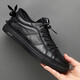 Playboy casual leather shoes men's new lightweight breathable first layer cowhide sneakers soft sole soft surface wear-resistant elastic band men's single shoes black 42
