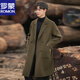 ROMON 100% pure wool coat men's double-sided wool coat high-end wool medium-length autumn and winter thickened windbreaker Military green M