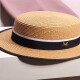 Korean flat top small brim straw hat for women summer sun protection straw hat Internet celebrity summer fashion British hat with white brim about 5.5cm56-58cm