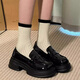 RXXBFB thick-soled loafers women's 2025 spring and summer new high-end women's singles shoes jk uniform with skirt British style leather shoes gloss black 38 (240mm)