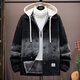 Yimuqi Fausse veste à capuche en deux pièces pour hommes Automne et hiver plus veste en jean en velours pour les hommes adolescents American Retro Cotton Cotton Cotton 9856 Black Plus Velvet 10xl M Environ 90-105 Jin [Jin est égal à 0,5 kg] peut être usé