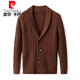 
Pier Cardin wool knitted cardigan men 100% pure wool autumn and winter thickened V-neck casual loose rope sweater jacket men coffee M size 48