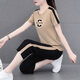 
NY-EMMA sports suit for women short-sleeved summer thin high-end fashionable age-reducing cotton casual and fashionable running suit two-piece set 687 maroon (crop pants set) M (recommended 80-95 Jin [Jin equals 0.5 kg])
