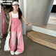 Girls Spring Suit 2025 New American Retro Big Children's Overalls Fashionable Autumn and Summer Girls Two-piece Set Trendy Pink Overalls 150cm
