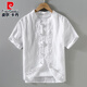 Pier Cardin Retro Retro Chinesische Sommer-Wäsche Top Tang Anzug Herrenhalter dünne kurzärmelige Baumwoll-Hemd Chinesische Hemd Hemd 1047 Original Hanffarbe xxl