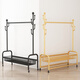 Wooden multifunctional clothes hanger floor-standing bedroom coat rack living room balcony single pole clothes drying mobile storage storage hanger 120cm light luxury gold double-layer mesh basket + 6 hooks + wheels