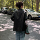Angel Mood Frühling und Herbst neuer schwarzer PU -Lederanzug und Lederjacke Frauen 2025 Frühling und Herbst Neues Design kleiner Retro Black M