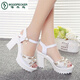 
Woodpecker 2025 new rhinestone fish-mouth shoes for women summer thick sole sponge cake Korean version waterproof platform high heel one-line buckle thick heel sandals blue upgraded version 37
