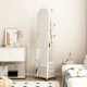 Sulip Espejo de pie de cuerpo entero, moderno y simple, espejo cosmético, espejo de cuerpo entero, de pie, extraíble, de alta gama, para dormitorio, espejo de pie, espejo estrellado de cuerpo entero, cesta de almacenamiento ovalada, color crema y blanco