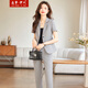 Dream Yiren short-sleeved suit for women summer thin high-end professional OL commuting temperament business formal suit for women gray suit + pants (black suspenders) XL