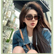 Portable folding polarized sunglasses on the beach, beach, woman's round face, oval, slim European and American sunglasses, Cangxue [Give a round storage bag]