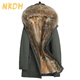 NKDH brand parka men's winter hooded raccoon fur integrated fur coat mink liner workwear warm fur coat green + American raccoon liner rex rabbit fur sleeves 2XL 180