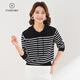 Pash Greater Hoodie Frauen 100% Wolle 25 Frühling neuer Kapuzenstreifen Top Strick Sweater PR-1047 Weiß L.