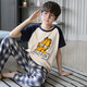 Emberlove Kinderpyjamas Jungen Sommer neue pure Baumwollkinderkinder-Kurzarm-Langhosen Jungen Jungen runden Hals Home Kleidung N9903 [kurz und lang] 150 s Größe 65-80jin [Jin gleich 0,5 kg]