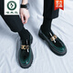 Woodpecker High -End -Business -Lederschuhe für Männer im Sommer Britische innere Höhe Erhöhen Sie die dicke alleinige trendige, glänzende Seite Casual Vielseitige Slipper 3888 Grün - innere Höhe erhöhen 6 cm 42