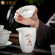 Gold inlaid jade ceramic kung fu tea set complete set of covered bowl teacup white porcelain household simple gift box high-end festival covered bowl set
