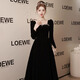 Libaixin black evening dress for women 2025 new style light luxury high-end temperament annual meeting adult ceremony velvet autumn and winter long-sleeved dress black S