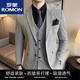 罗蒙（ROMON）男士西服套装男款西装套装休闲男款修身正装西服三件套结婚礼服 黑色双扣/西服+马甲+西裤 9889 L 113-125斤