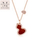 Muqin 18k gold gourd necklace rose gold set chain for women AU750 gold double gourd fashion clavicle chain for delivery red agate 18K rose gold gourd set chain