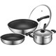 SUPOR pot set stainless steel pot set honeycomb crystal pattern anti-stick pot three-piece set for household gas induction cooker universal wok + frying pan + soup pot with steel spatula 3-piece set